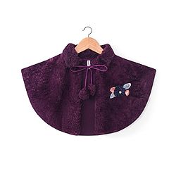Babyhug Woven Half Sleeves Party Poncho with Pom Pom Tie Up & Floral Applique - Wine