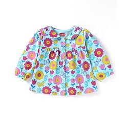 Babyhug Cotton Knit Full Sleeves Front Open Night Suit with Peter Pan Collar & Floral Print - Sky Blue