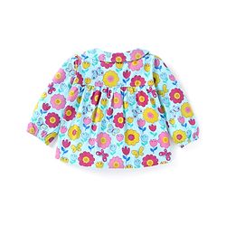Babyhug Cotton Knit Full Sleeves Front Open Night Suit with Peter Pan Collar & Floral Print - Sky Blue