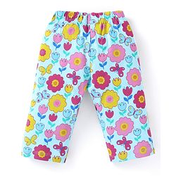 Babyhug Cotton Knit Full Sleeves Front Open Night Suit with Peter Pan Collar & Floral Print - Sky Blue