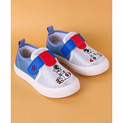 Cute Walk by Babyhug Slip On Casual Shoes with Velcro Closure Astronaut Print - White & Blue