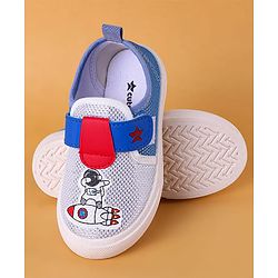 Cute Walk by Babyhug Slip On Casual Shoes with Velcro Closure Astronaut Print - White & Blue