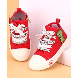 Cute Walk by Babyhug Lace up Casual Shoes With Dino Applique - Red