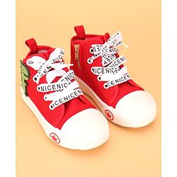 Cute Walk by Babyhug Lace up Casual Shoes With Dino Applique - Red