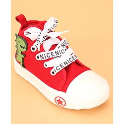Cute Walk by Babyhug Lace up Casual Shoes With Dino Applique - Red