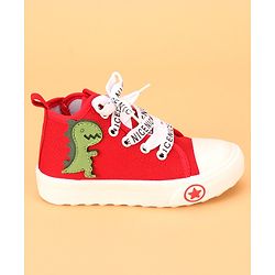 Cute Walk by Babyhug Lace up Casual Shoes With Dino Applique - Red