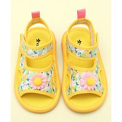 Cute Walk by Babyhug Sandals With Velcro Closure & Floral Applique - Bright Yellow