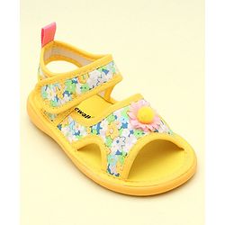 Cute Walk by Babyhug Sandals With Velcro Closure & Floral Applique - Bright Yellow
