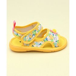 Cute Walk by Babyhug Sandals With Velcro Closure & Floral Applique - Bright Yellow
