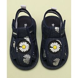 Cute Walk by Babyhug Sandals With Velcro Closure & Floral Applique - Navy