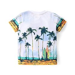 Babyhug Cotton Knit Half Sleeves T-Shirt & Shorts Set With Beach Theme Print - White & Green