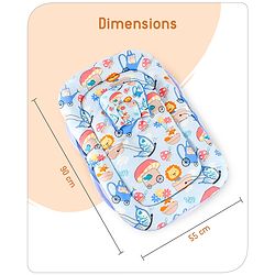 Babyhug 100% Cotton Mattress Set with Mosquito Net & Mushroom Print - Blue