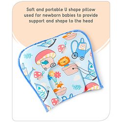 Babyhug 100% Cotton Mattress Set with Mosquito Net & Mushroom Print - Blue