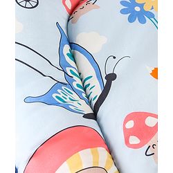 Babyhug 100% Cotton Mattress Set with Mosquito Net & Mushroom Print - Blue