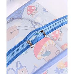 Babyhug 100% Cotton Mattress Set with Mosquito Net & Mushroom Print - Blue