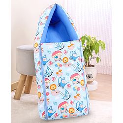 Babyhug Cotton Sleeping Bag Cum Carry Nest Mushroom & Animal Print - Blue