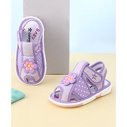 Cute Walk by Babyhug Velcro Closure Sandals with Floral Applique  - Purple