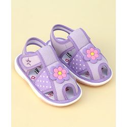 Cute Walk by Babyhug Velcro Closure Sandals with Floral Applique  - Purple