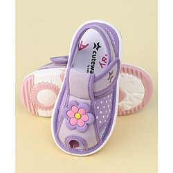 Cute Walk by Babyhug Velcro Closure Sandals with Floral Applique  - Purple