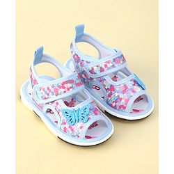 Cute Walk by Babyhug Velcro Closure Sandals with Butterfly Applique  - Blue