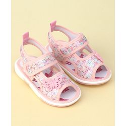 Cute Walk by Babyhug Velcro Closure Sandals with Butterfly Applique  - Light Pink