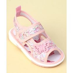 Cute Walk by Babyhug Velcro Closure Sandals with Butterfly Applique  - Light Pink