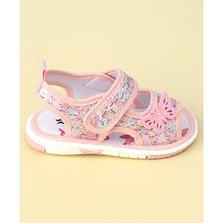 Cute Walk by Babyhug Velcro Closure Sandals with Butterfly Applique  - Light Pink