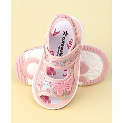 Cute Walk by Babyhug Velcro Closure Sandals with Butterfly Applique  - Light Pink