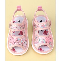 Cute Walk by Babyhug Velcro Closure Sandals with Butterfly Applique  - Light Pink