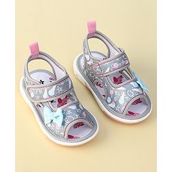 Cute Walk By Babyhug Sandals With Velcro Closure & Bow Applique - Grey