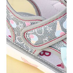 Cute Walk By Babyhug Sandals With Velcro Closure & Bow Applique - Grey
