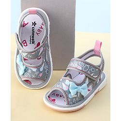 Cute Walk By Babyhug Sandals With Velcro Closure & Bow Applique - Grey