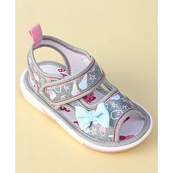 Cute Walk By Babyhug Sandals With Velcro Closure & Bow Applique - Grey