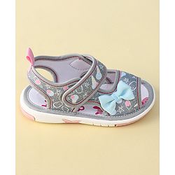 Cute Walk By Babyhug Sandals With Velcro Closure & Bow Applique - Grey