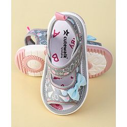 Cute Walk By Babyhug Sandals With Velcro Closure & Bow Applique - Grey