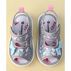 Cute Walk By Babyhug Sandals With Velcro Closure & Bow Applique - Grey