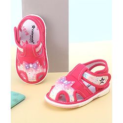 Cute Walk By Babyhug Sandals With Velcro Closure & Bow Applique - Fuchsia