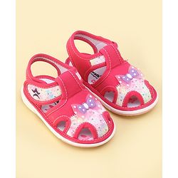 Cute Walk By Babyhug Sandals With Velcro Closure & Bow Applique - Fuchsia
