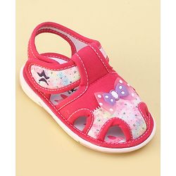 Cute Walk By Babyhug Sandals With Velcro Closure & Bow Applique - Fuchsia