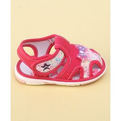 Cute Walk By Babyhug Sandals With Velcro Closure & Bow Applique - Fuchsia
