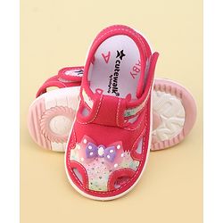 Cute Walk By Babyhug Sandals With Velcro Closure & Bow Applique - Fuchsia