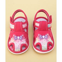 Cute Walk By Babyhug Sandals With Velcro Closure & Bow Applique - Fuchsia
