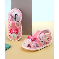 Cute Walk By Babyhug Sandals With Velcro Closure & Bow Applique - Pink