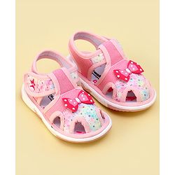 Cute Walk By Babyhug Sandals With Velcro Closure & Bow Applique - Pink