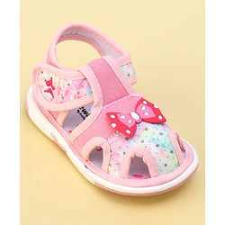 Cute Walk By Babyhug Sandals With Velcro Closure & Bow Applique - Pink