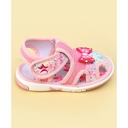 Cute Walk By Babyhug Sandals With Velcro Closure & Bow Applique - Pink
