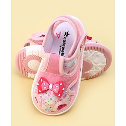 Cute Walk By Babyhug Sandals With Velcro Closure & Bow Applique - Pink
