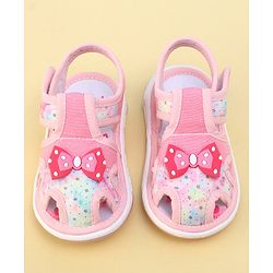 Cute Walk By Babyhug Sandals With Velcro Closure & Bow Applique - Pink