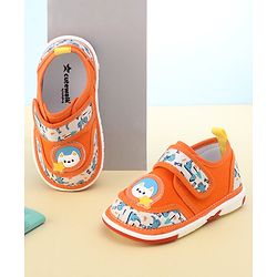 Cute Walk By Babyhug Sandals With Velcro Closure & Dino Print - Orange