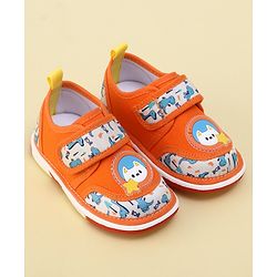 Cute Walk By Babyhug Sandals With Velcro Closure & Dino Print - Orange